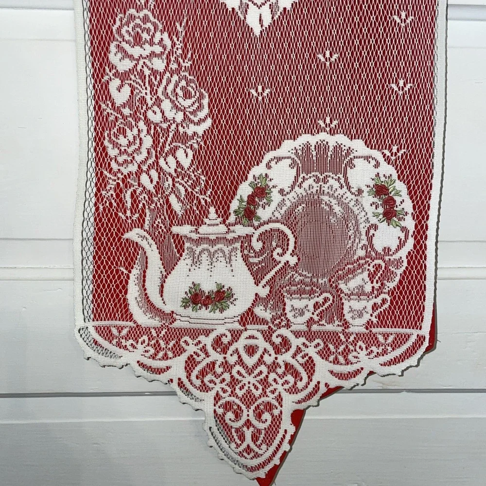 Vintage Lace Tea Time W roses Wall Hanging Metal Hanger,‎ Red Backer